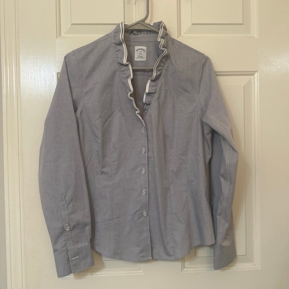 Brooks Brothers Light Gray Ruffled Blouse